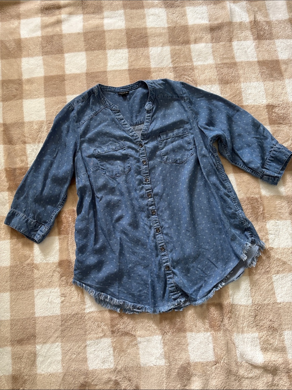 Torrid Denim Button-Front Button Sleeve Top EUC 0 (like 10/12)